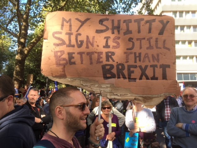 my shitty sign is still better than Brexit, a sign at the People's Vote March